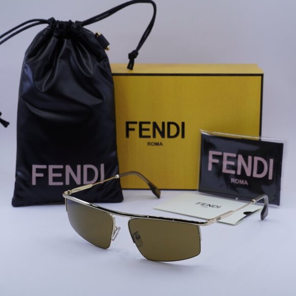 Fendi FE40141U 32E Rectangle Sunglasses - Gold/Brown - Picture 4 of 12